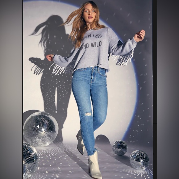Wildfox wanted and Wild Ophelia Fringe Gray Sweatshirt L Cowgirl western - Picture 3 of 11